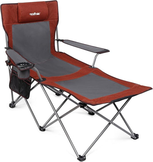 apollo walker Camping Chairs for Adults - 6 Legged Beach Chair with Foot Rest, Adjustable 90° - 135° Reclining Lounge Chair Outdoor, Folding Chairs for Outside with Detachable Pillow & Carry Bag Red