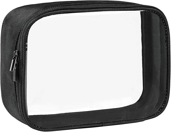 Moyad TSA Approved Clear Toiletry Bag, 1 Pack Quart Size 3-1-1 Liquids Pouch for Travel, Transparent Makeup & Cosmetic Organizer for Women Men, Black