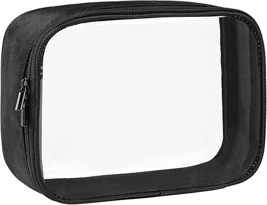 Moyad TSA Approved Clear Toiletry Bag, 1 Pack Quart Size 3-1-1 Liquids Pouch for Travel, Transparent Makeup & Cosmetic Organizer for Women Men, Black
