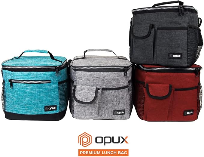 opux Insulated Lunch Bag for Men Women, Leakproof Heather Red Lunch Box for Work, Portable Soft Lunch Cooler Bag with Shoulder Strap, Adult Lunchbox Lunch Pail for Kid Boy Girl School, 18 Can/10L