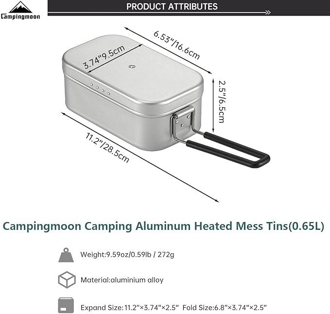 Campingmoon Camping Mess Tin Pressure Relief Aluminum Dinner Box Camping Bowls Cooking Pot with Foldable Handle for Camping & Cooking