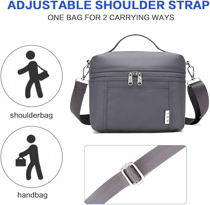 NOL Natural Organic Lifestyle Small Insulated Lunch Bags for Women Cooler Bag Lightweight Nylon Waterproof Lunch Box For Work（Small,Gray）