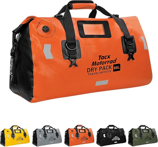 Waterproof Duffel Bag for Men/Women, Roll-top Dry Backpack Duffel Bag with Quick-fixed Straps, Motorcycle Tail Saddle Bag for Motorcycling, Rafting, Boating, Kayaking, Travel, 66L-Orange