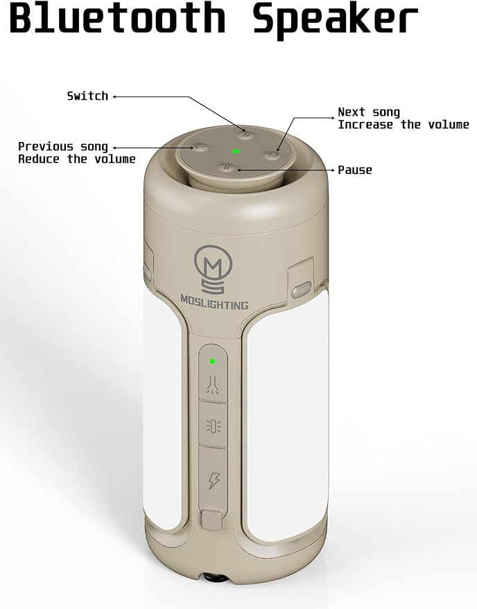 Rechargeable Camping Lantern with Bluetooth Speaker, 10000mAh, Portable LED Flashlight, Folding Lanterns, IP54 Waterproof, 4 Mode Stepless dimming, Power Outage Lantern for Home