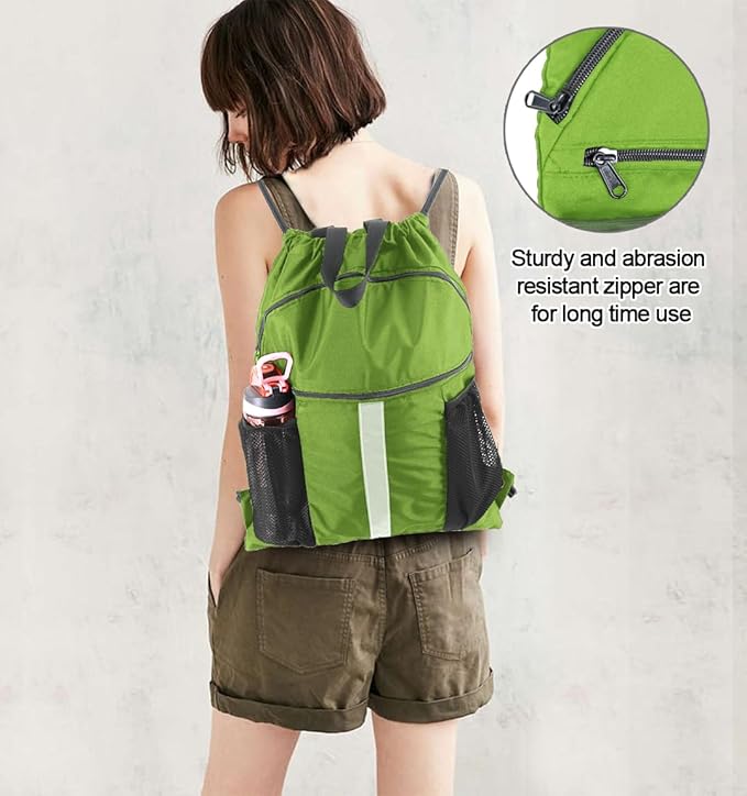 BeeGreen Drawstring Backpack Bag with Shoe Compartment, X-Large Black Gym Sports String Cinch Backpack