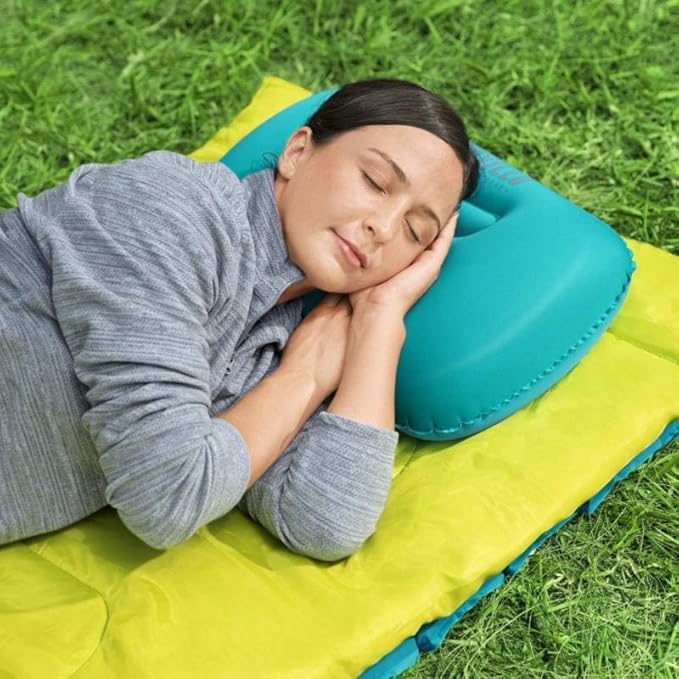 Camping Travel Pillow-Compressible,Ultralight Inflatable,Compact, Comfortable, Ergonomic Inflating Pillows for Neck & Lumbar Support While Camp, Hiking, Backpacking (Blue+Orange 2pcs)