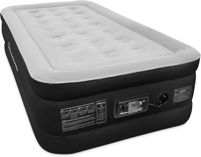 SoundAsleep Dream Series Luxury Air Mattress with ComfortCoil Technology & Built-in High Capacity Pump for Home & Camping- Double Height, Adjustable, Inflatable Blow Up, Portable - Twin Size