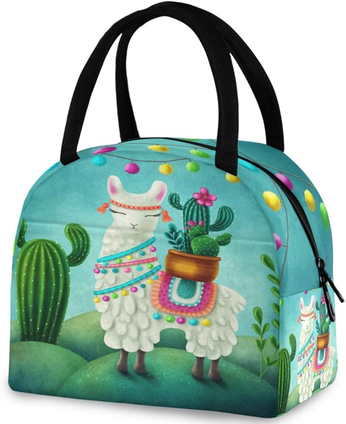 Cute Llama with Cactus Reusable Lunch Tote Bag Insulated Water-resistant Thermal Cooler Bag for Man/Women/Picnic/Boating/Beach/Fishing/Work