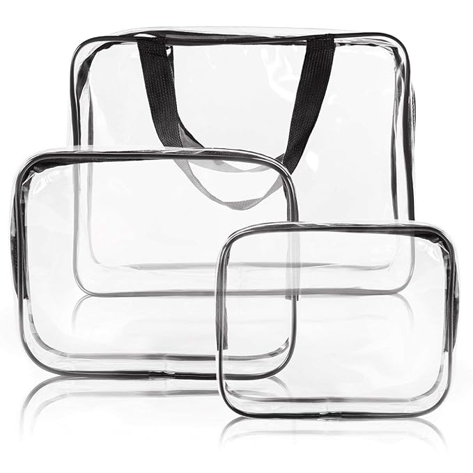5Pcs Crystal Clear PVC Travel Toiletry Bag Kit for Women Men, Waterproof Vinyl Packing Organizer Storage Bags with Zipper Handle Straps, Cosmetic Pouch Carry on Airport Airline Compliant Bag Handbag