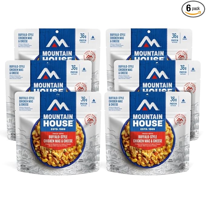 Mountain House Buffalo-Style Chicken Mac & Cheese | Freeze Dried Backpacking & Camping Food | 6-Pack
