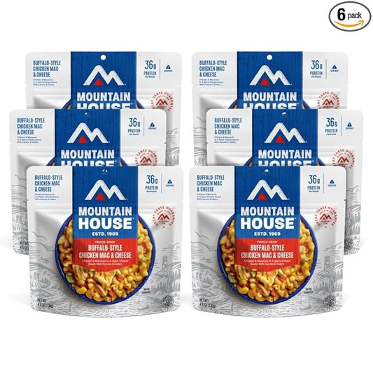 Mountain House Buffalo-Style Chicken Mac & Cheese | Freeze Dried Backpacking & Camping Food | 6-Pack