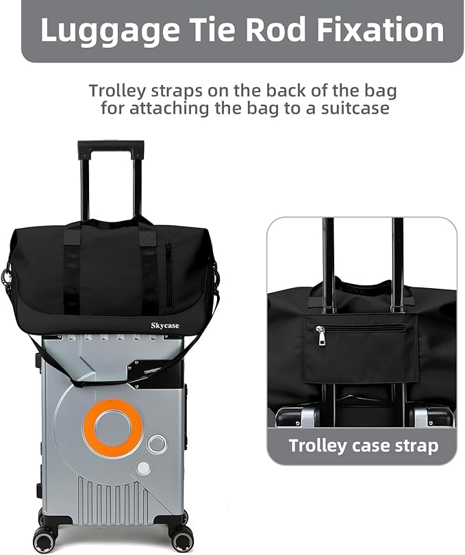 Skycase Gym Bags for Men - Duffle Bag Women - Gym Bag with Shoe Compartment for Fitness, Sports - Wet and Dry Bag, Waterproof Backpack for Swimming, Yoga, Travel (Black)