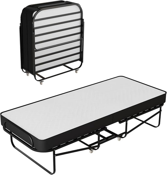 Greaton, 16-Inch Rollaway Folding Cot Bed with 5" Memory Foam Mattresses, Sturdy Metal Folding Frame, Fully Assembled, Great for Adults and Kids, 30-Inch, White