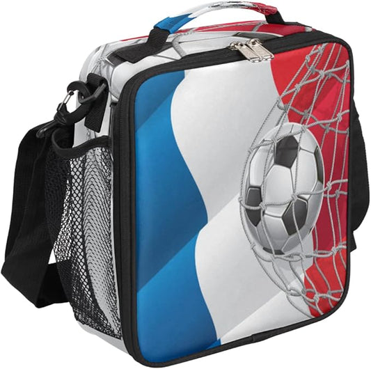 Pardick Soccer Insulated Lunch Bag for Boys Kids Sport Football Lunch Box French Flag Tote Bag Reusable Lunch Cooler Containers for School Picnic Work Travel Outdoor