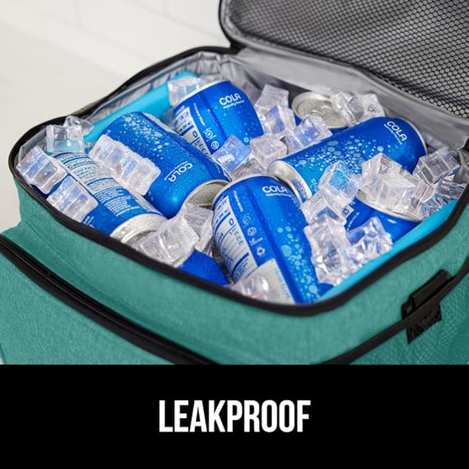 GORILLA GRIP Reusable Insulated Lunch Box Bag for Women Men, 15L, Leakproof XL Soft Cooler Bags, Multiple Compartments, Mesh Pockets and Adjustable Strap, Food Tote Keeps Drinks Cold, 13x9, Turquoise