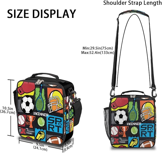 cfpolar Insulated Lunch Bags Sport Symbol Soccer Lunch Box for Men Boys Girls Reusable Mini Cooler Lunch Tote Lunchbox Thermal Meal Tote Kit with Shoulder Strap for Work School Picnic