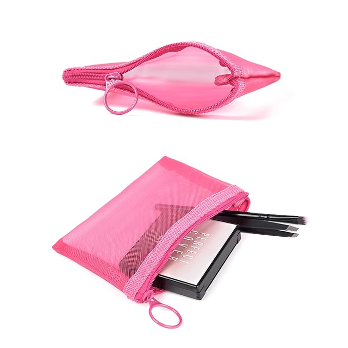 patu Mini Zipper Mesh Bags, 4" x 5", Size S / A7, 5 Pieces, Beauty Makeup Lipstick Cosmetic Accessories Organizer, Small Travel Kit Storage Pouch, Pink