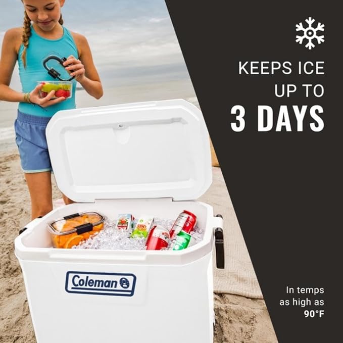 Coleman Marine Cooler with Fully Insulated UV Guard Lid & Body, Keeps Ice for 3+ Days, Great for Boating & Fishing, 52qt/100qt Wheeled/120qt Options