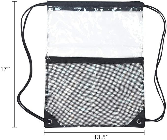 Clear Drawstring Bag, PVC Drawstring Backpack with Front Zipper Mesh Pocket