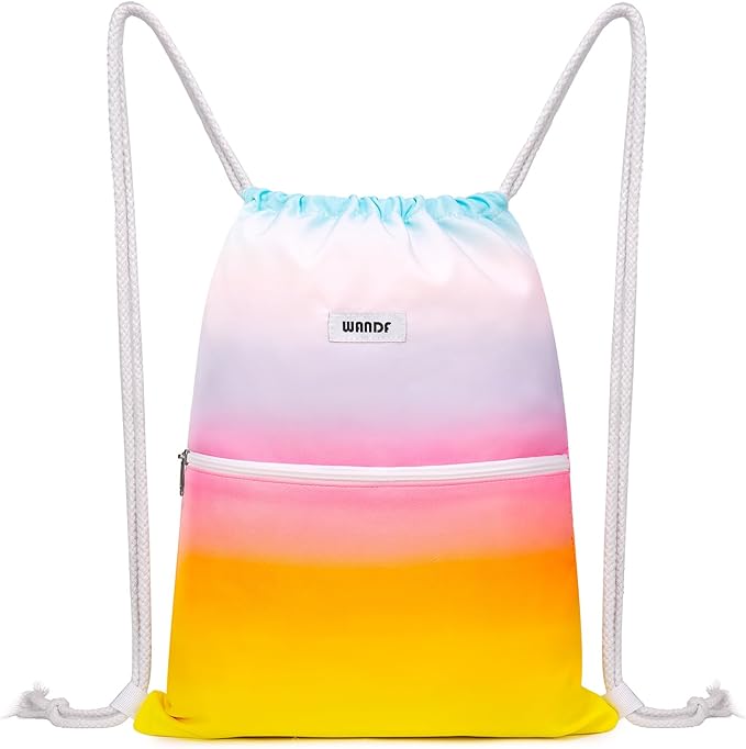 WANDF Drawstring Backpack String Bag Sackpack Cinch Water Resistant Nylon for Gym Shopping Sport Yoga (Rain bow)