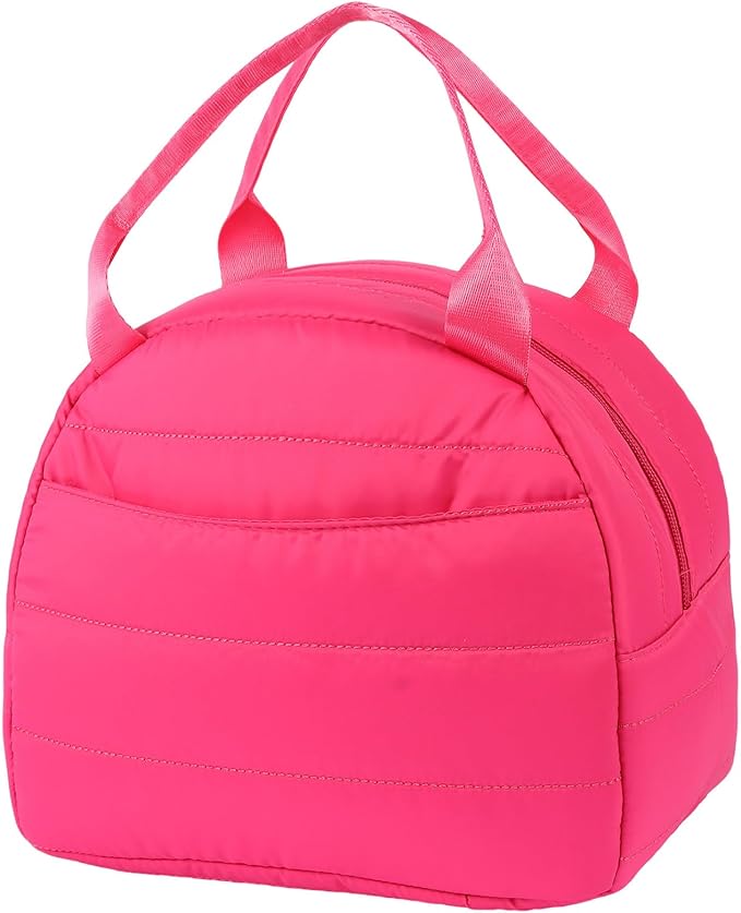 Lunch Bag Lunch Box for Women Men Adult Insulated Cute Small Quilted Puffer Lunchbox Reusable Thermal Lunch Cooler Tote Bag for Work, Picnic or Travel-Pink