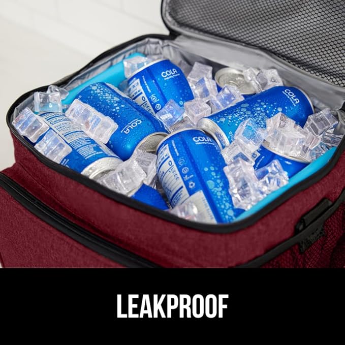 GORILLA GRIP Reusable Insulated Lunch Box Bag for Women Men, Large Leakproof Soft Cooler Bags, Multiple Compartments, Mesh Pockets, Adjustable Strap, Food Tote Keeps Drinks Cold, 8L, 10x9, Burgundy