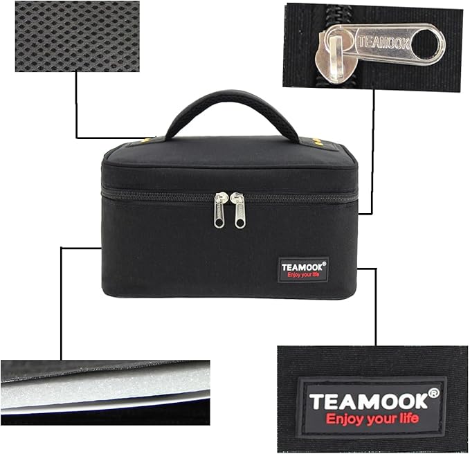 Small Lunch Bag Mini Lunch Box Insulated Portable for Adults Men Women Work with Metal Rivets 4.2L Solid Black