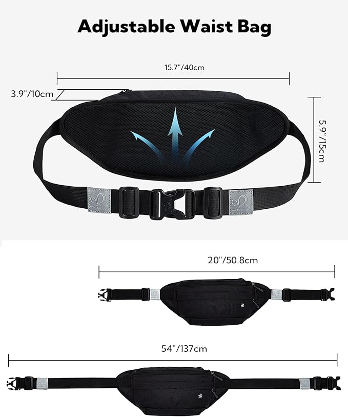 WATERFLY Fanny Pack for Men Women Water Resistant Large Hiking Waist Bag Pack Carrying All Phones for Running Walking Traveling