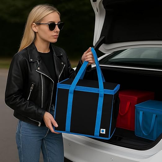 2-Pack Trunk Organizer for Car - Car Organizer, Foldable Trunk Organizer for SUVs & Sedans, Sturdy Car Organization for Car Accessories, Tools, Sundries, Black, 2 Compartments Insulated Picnic Basket