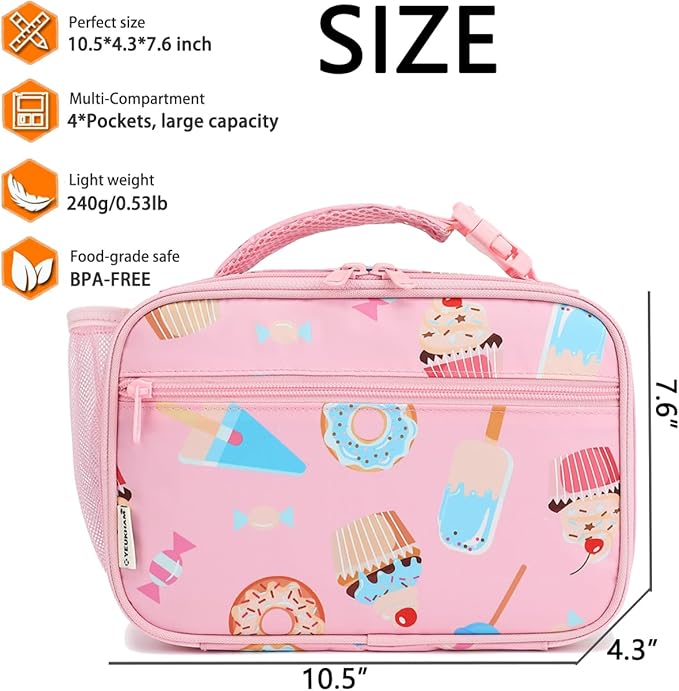 Insulated Lunch Box for School, Thermal Reusable Durable Freezable Lunch Bags for Kids Boys Girls Men Women - Small Soft Cooler Portable Lunch Tote Kit for Work Picnic Travel,Cake