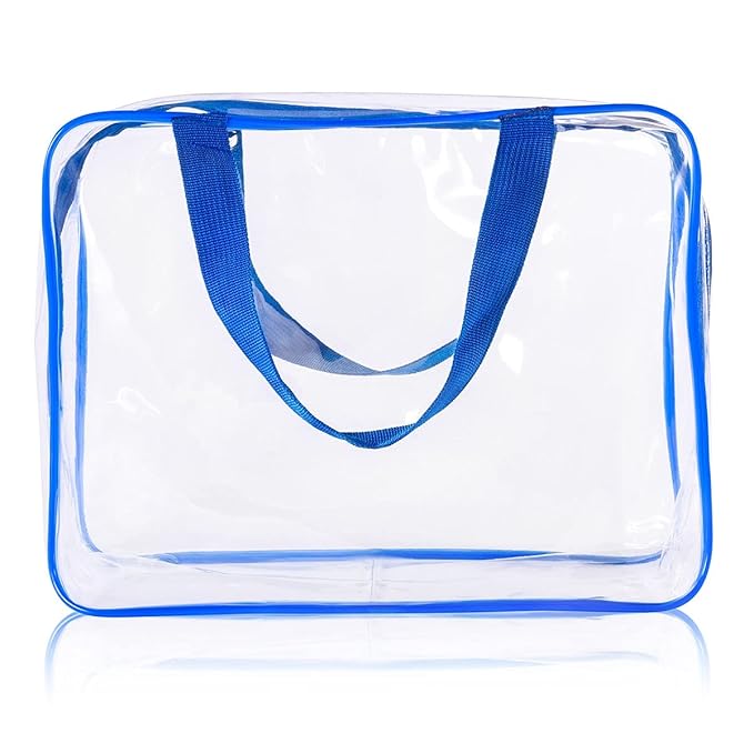 2Pcs Crystal Clear PVC Travel Toiletry Bag Kit for Women Men, Waterproof Vinyl Packing Organizer Storage Bags with Zipper Handle Straps, Cosmetic Pouch Carry on Airport Airline Compliant Bag Handbag