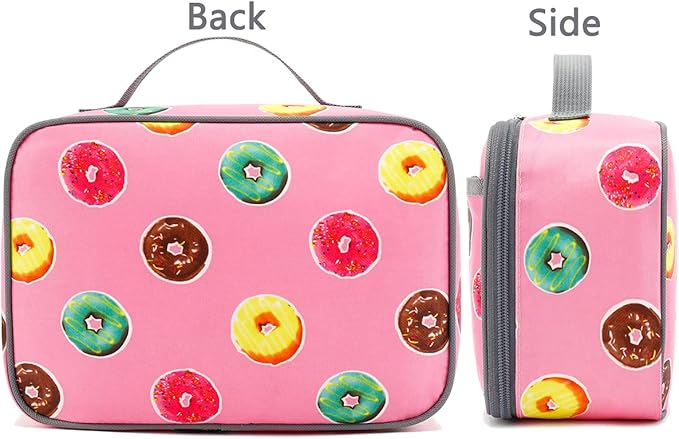 FlowFly Kids Lunch box Insulated Soft Bag Mini Cooler Back to School Thermal Meal Tote Kit for Girls, Boys, Doughnut