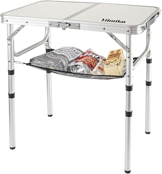 Adjustable Height Camping Table with Mesh Layer, 23.6" x 15.7" Portable Folding Camp Tables with Aluminum Legs for Outdoor Camp, Picnic, Beach, Backyard, Tailgate Cooking, 3 Heights…