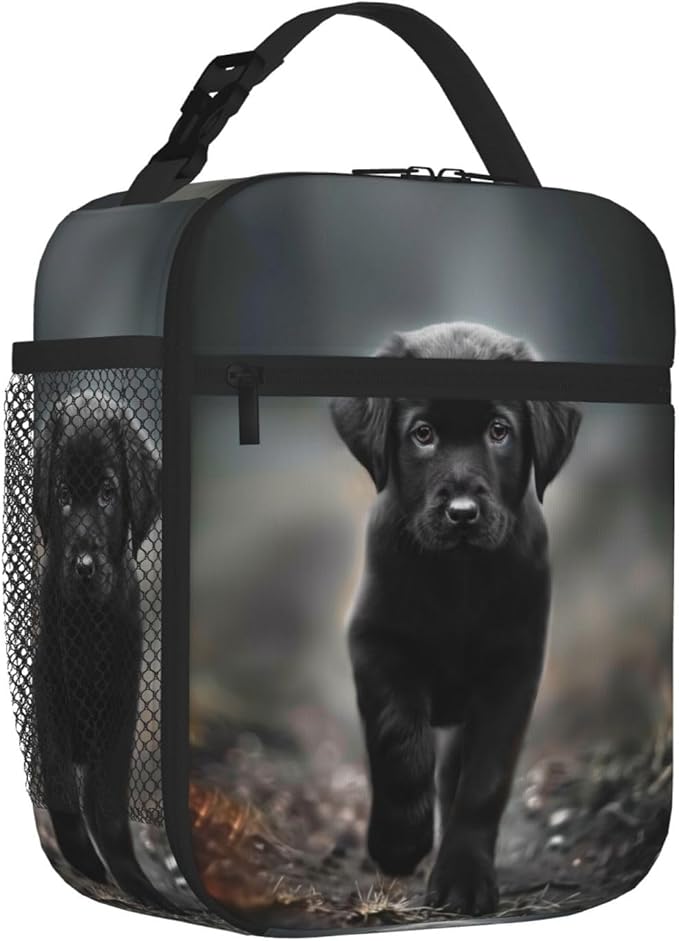 SARA NELL Dog Insulated Lunch Bag Black Labrador Dog Puppy Lunch Box for Women Men Teens Kids, Reusable Lunch Tote Bag, Leakproof Thermal Insulated Lunch Bags for Work, Picnic, School or Travel