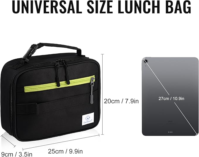 Genteen Lunch Box Kids, Insulated Lunch Bag Kids Boys Girls Back to School, Soft Lunch Box for Men Reusable Lunchbox for Office,Outdoor,School (Black)