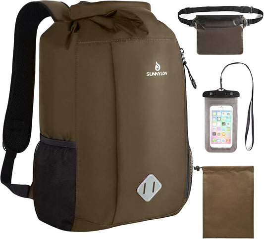 Dry Bag Backpack, 20 L Dry Bag Waterproof with Waist Pouch and Phone Case,Dry bag for kayaking,Marine dry bag for Kayaking, Beach, Rafting, Boating, Hiking, Camping and Fishing (Coffee)
