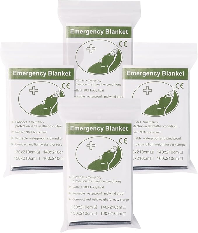 4 Pack Emergency Blanket, Premium Mylar Bankets, Thermal Blanket for Camping, Space Blankets Survival, Foil Blankets for Warmth, Heat Reflective Blanket for Outdoors, Hiking, Marathons, First Aid