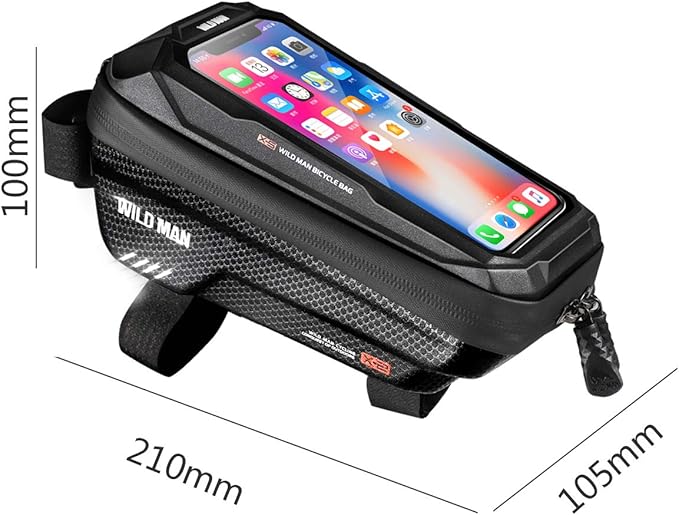 Bike Frame Bag, Waterproof Bicycle Front Top Tube Pouch Pannier Bike Phone Mount Holder Handlebar Bag Cycling Crossbar Storage Bags with Touch Screen for iPhone 12 11 Pro Max Smartphone up to 6.7''
