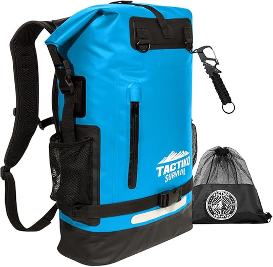 TACTIKO 30L Heavy-Duty 100% Waterproof Backpack, Roll Top Dry Bags for Kayaking, Hiking, Camping, Survival