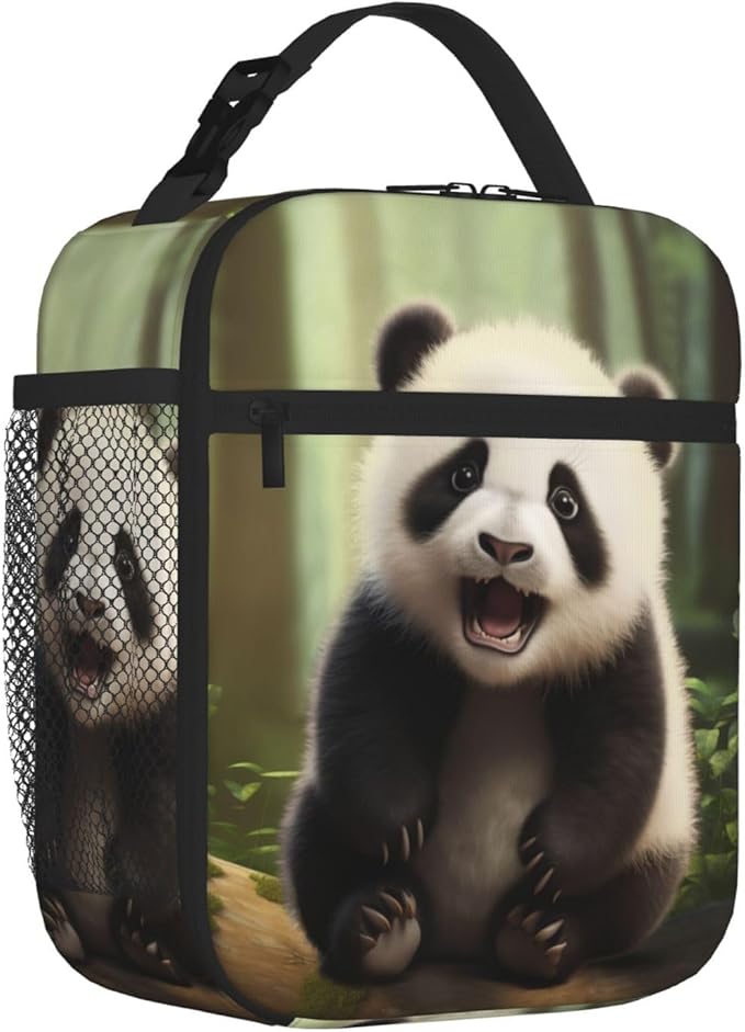 SARA NELL Panda Insulated Lunch Bag Cute Panda Lunch Box for Women Men Teens Kids, Reusable Lunch Tote Bag, Thermal Insulated Lunch Bags for Work, Picnic, School or Travel, Black and White