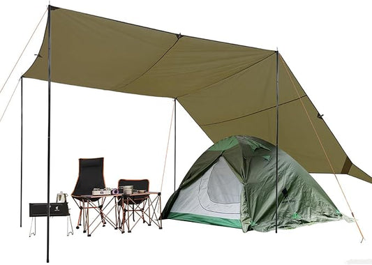 GEERTOP Large Camping Tent Tarp 17 x 10ft Portable Hammock Rain Fly Tarp with Poles Waterproof Backpacking Hammock Tarp for Outdoor Travelling