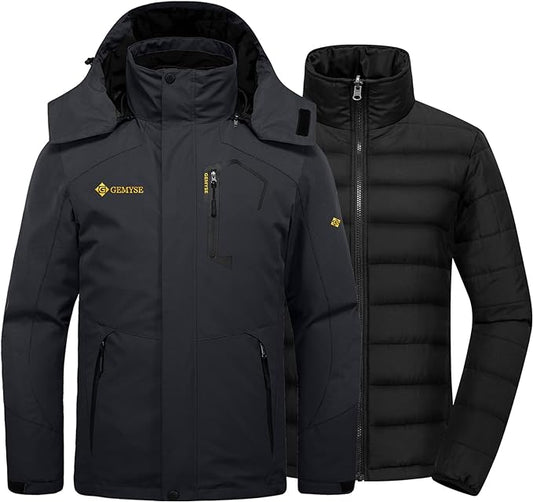 GEMYSE Men's Waterproof 3-in-1 Ski Snow Jacket Puffer Liner Insulated Winter Coat