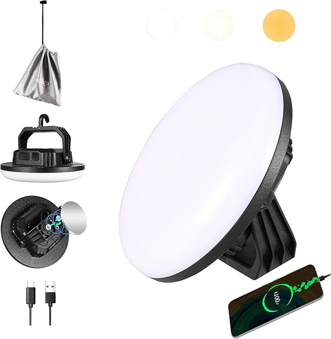 VAVOFO 4000LM 15,000mAh LED Camping Lantern Rechargeable, 3 Lighting Modes, 180LEDs ,Portable Tent Light with Magnet, IP65 Waterproof Hanging Light for Emergencies, Power Outages ,Hurricane(Blcak)