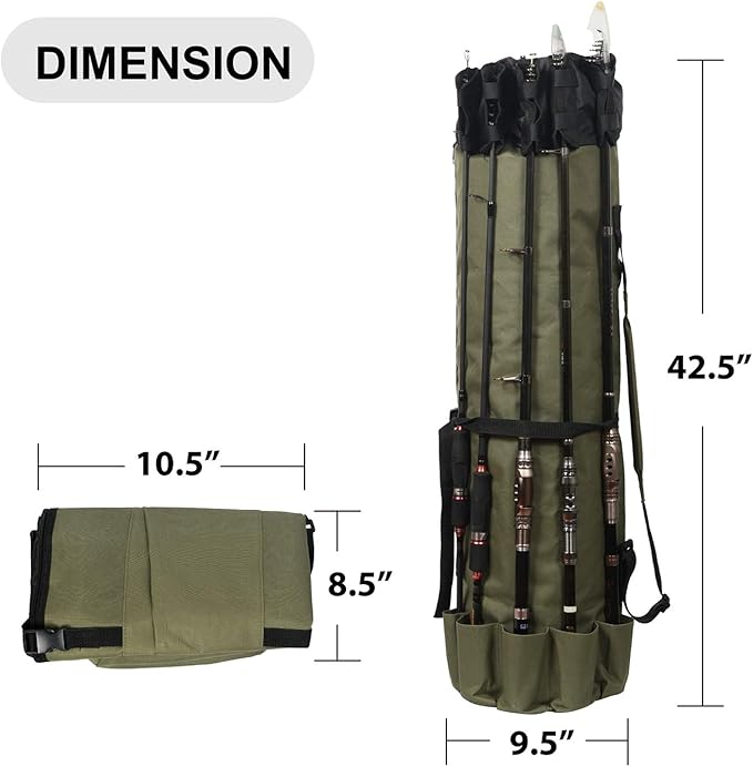 LEADALLWAY Portable Fishing Rod Case - Durable Folding Oxford Fabric Tackle Carry Bag - Multifunction, Large Capacity, Waterproof - Holds 5 Poles