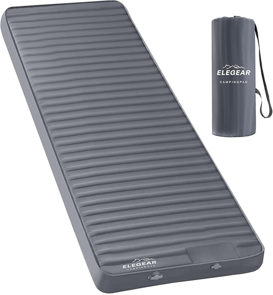 Elegear Air & Foam Camping Sleeping Pad, HexaFoam Camping Mattress Pad with Built-in Foot Pump Memory Foam Camp Pad 4-Season Camp Sleeping Mat for Travel/Car/Tent, Gray
