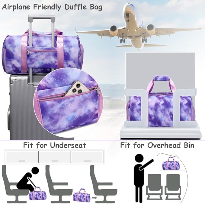 Dance Bag for Girls Gym Bag Sports Duffle Bag with Shoes Compartment Wet Pocket Weekender Overnight Bag for Girls Women Teens Travel Duffle Bag Water Resistant