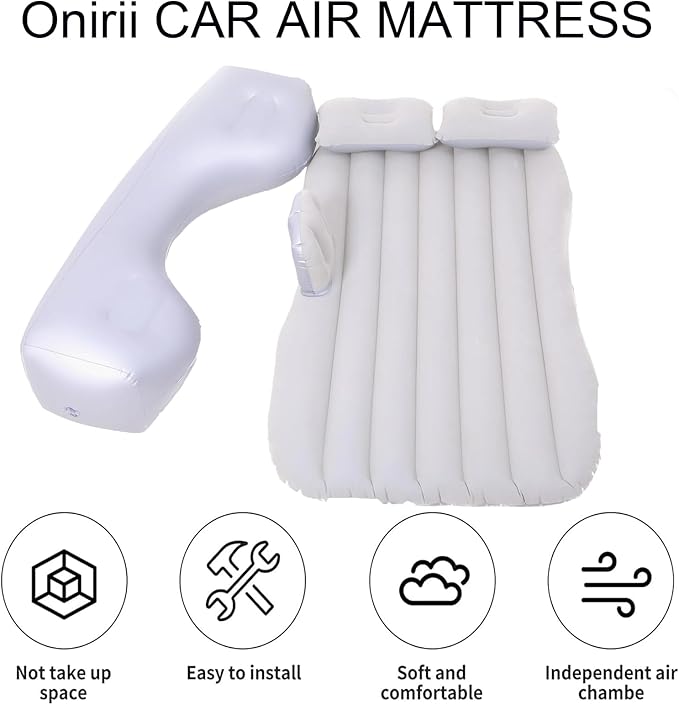 Inflatable Car Air Mattress Back Seat Bed,Thickened Car Travel Camping Air Mattress with Air Pump,Blow Up Bed Portable Car Sleeping Mattress for Car Universal SUV