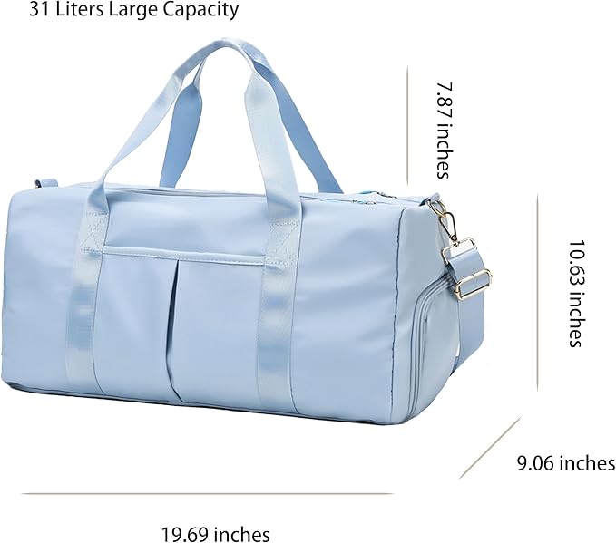 Women Gym Bag with Separation for Wet and Dry, Shoe Storage, Waterproof Travel Duffle Bag for Gym, Swimming, Yoga, Sports (Blue)