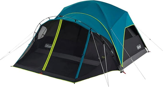 Coleman Carlsbad 4 Person Dark Room Dome Camping Tent with Screen Room, E Ports, Side Windows, and WeatherTec System, Teal Blue/Black