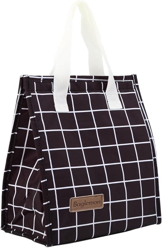 Lunch bag, Insulated Lunch Bag for Women Men, Lunch Containers Reusable Lunch Tote Bags for Work, Travel, Outdoor (BlackGrid)